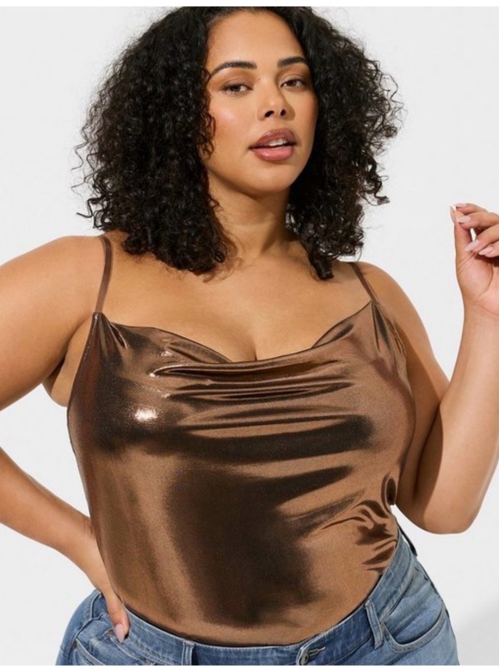 Torrid Liquid Shine Cowl Cami Size 2 2XL NEW Stretchy Metallic Copper Top PARTY